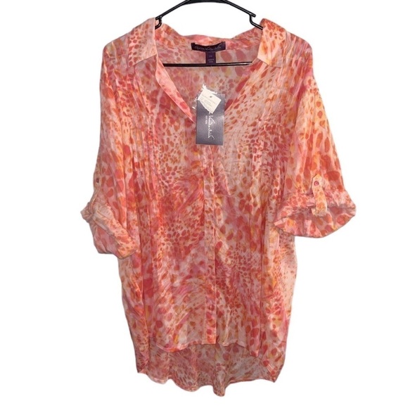 NWT Gloria Vanderbilt Women's Giselle Button Down Roll Tab Sleeve Multicolor - Picture 2 of 4